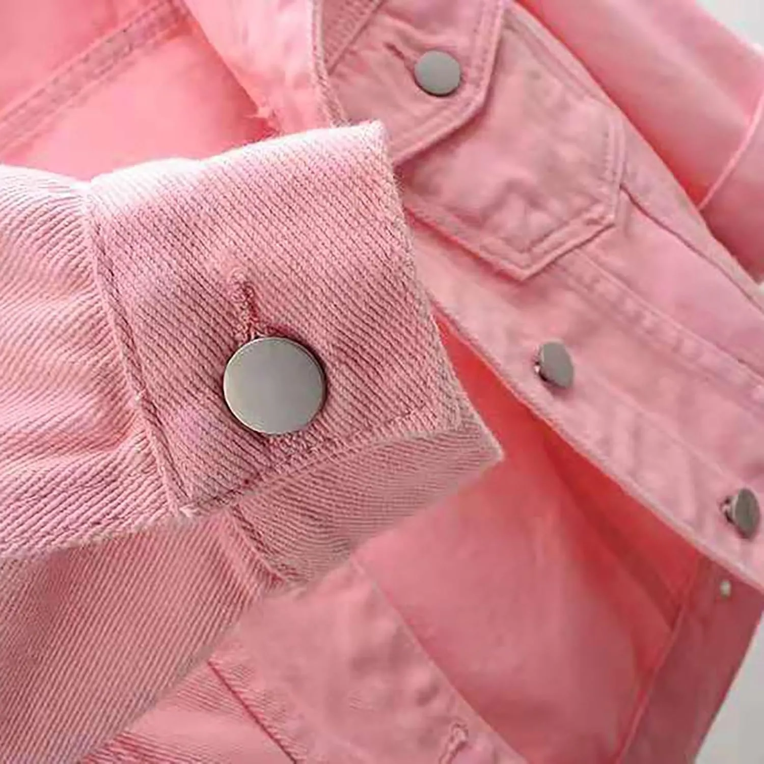 Jean Jacket for Women Trendy Plus Size 3/4 Sleeve Short Denim Jackets Lapel Button Down Casual Cropped Coat, Pink