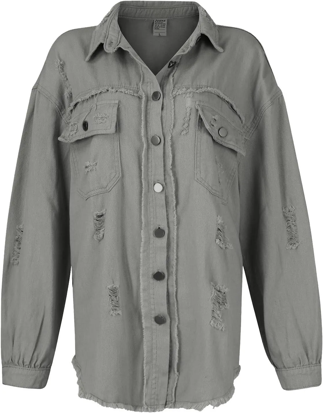 Jean Jacket Women,2024 Trendy Classic Lapel Button Down Up Frayed Hem Shacket Long Sleeve Distresse Trucker Coats