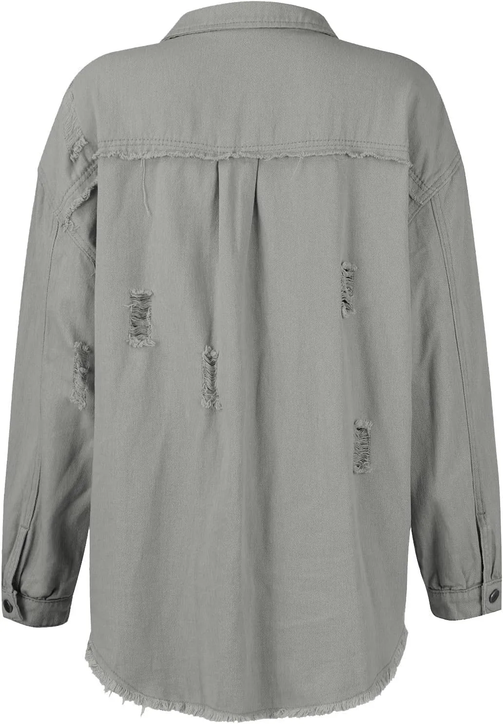 Jean Jacket Women,2024 Trendy Classic Lapel Button Down Up Frayed Hem Shacket Long Sleeve Distresse Trucker Coats