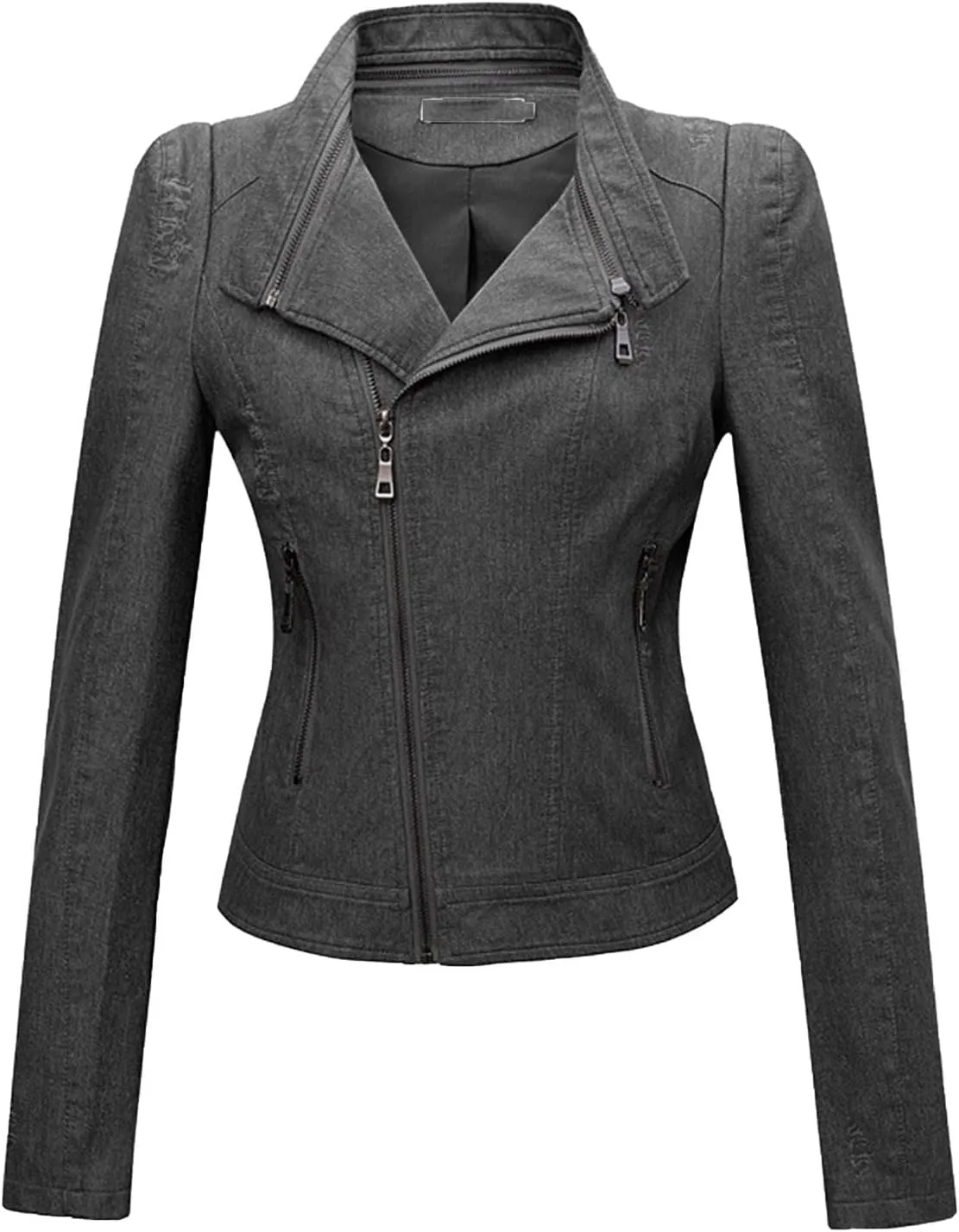 JEsilunmaMY Womens Asymmetrical Zipper Crop Leather Jacket Long Sleeve Fall Motorcycle Coats Slim Fit Moto Biker Short Coat