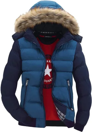 JITUUE Down Jacket Men Winter Snow Puffer Coats Fur Hooded Thick Cotton-Padded Quilted Casual Warm Outwear Down Jacket