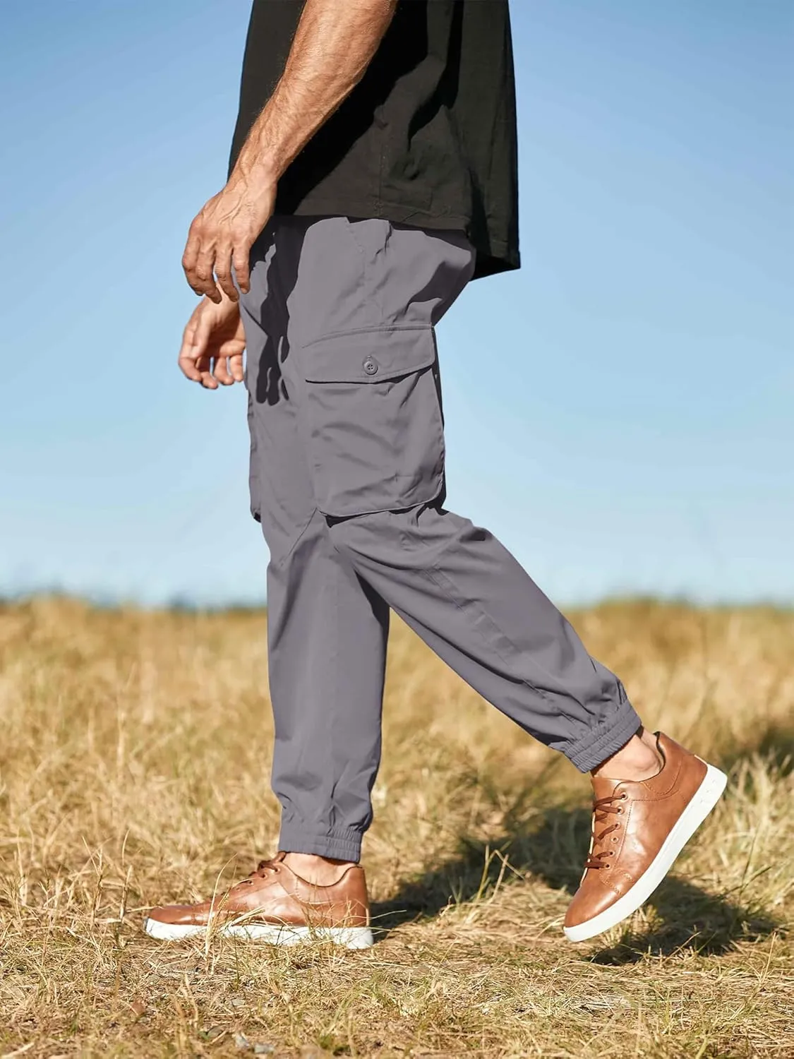 JMIERR Men's Casual Cargo Joggers Pants Stretch Elastic Waist Drawstring Tapered Sweatpants with Pockets