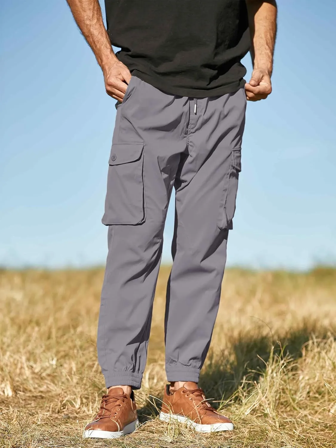 JMIERR Men's Casual Cargo Joggers Pants Stretch Elastic Waist Drawstring Tapered Sweatpants with Pockets