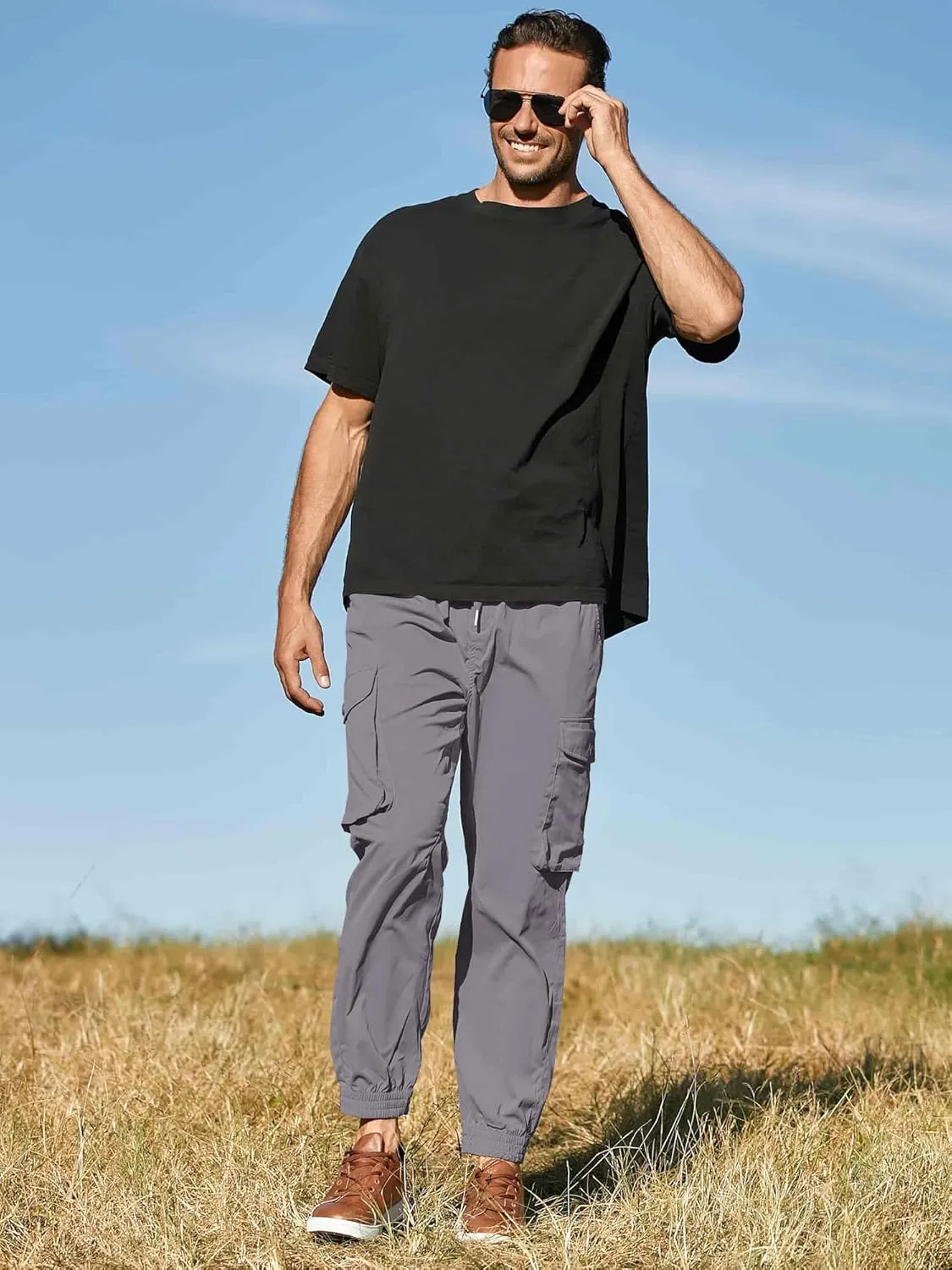 JMIERR Men's Casual Cargo Joggers Pants Stretch Elastic Waist Drawstring Tapered Sweatpants with Pockets