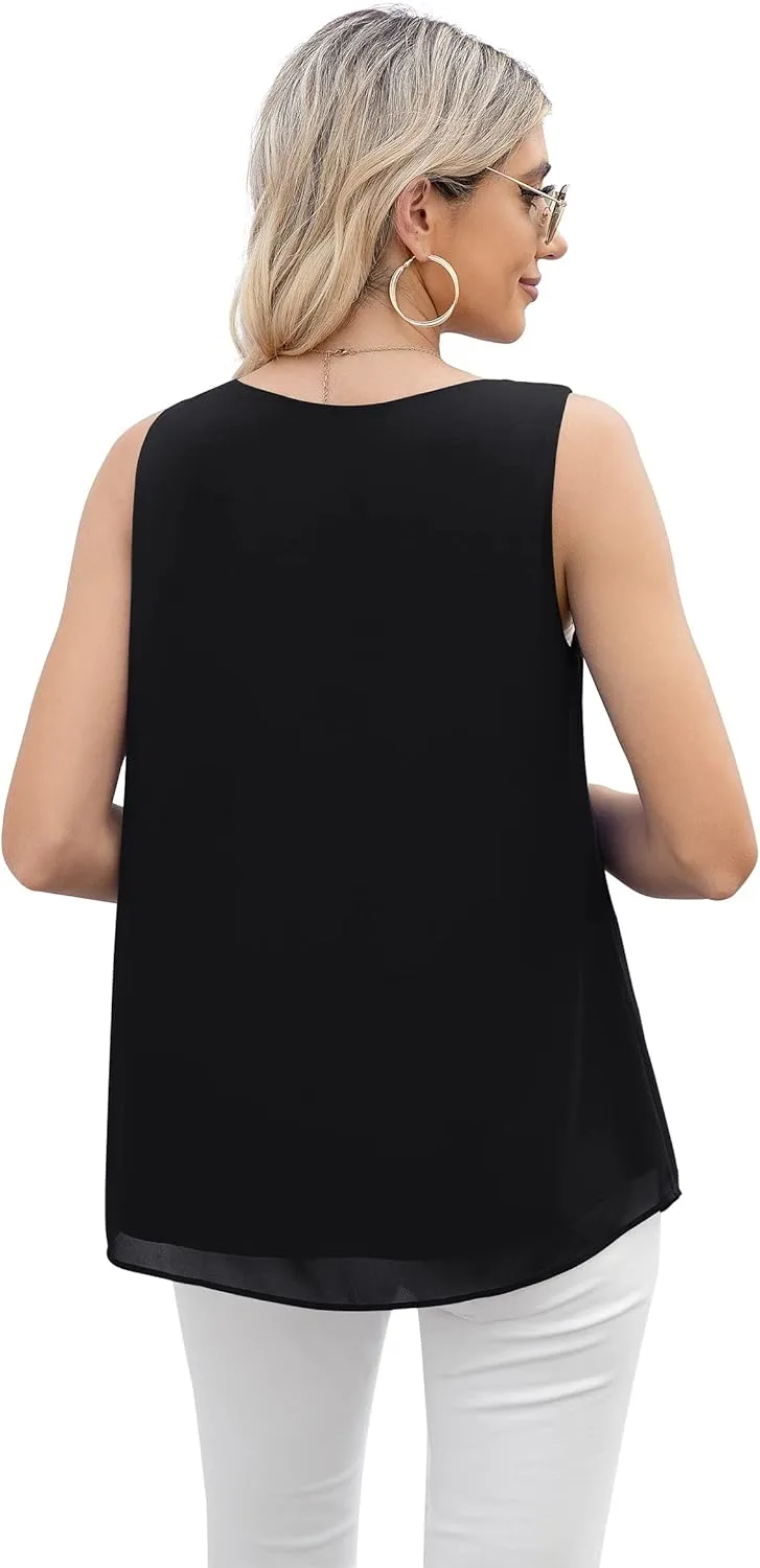 Jouica Women's Summer Sleeveless Chiffon Blouse Business Casual Tank Flowy Tops for Women