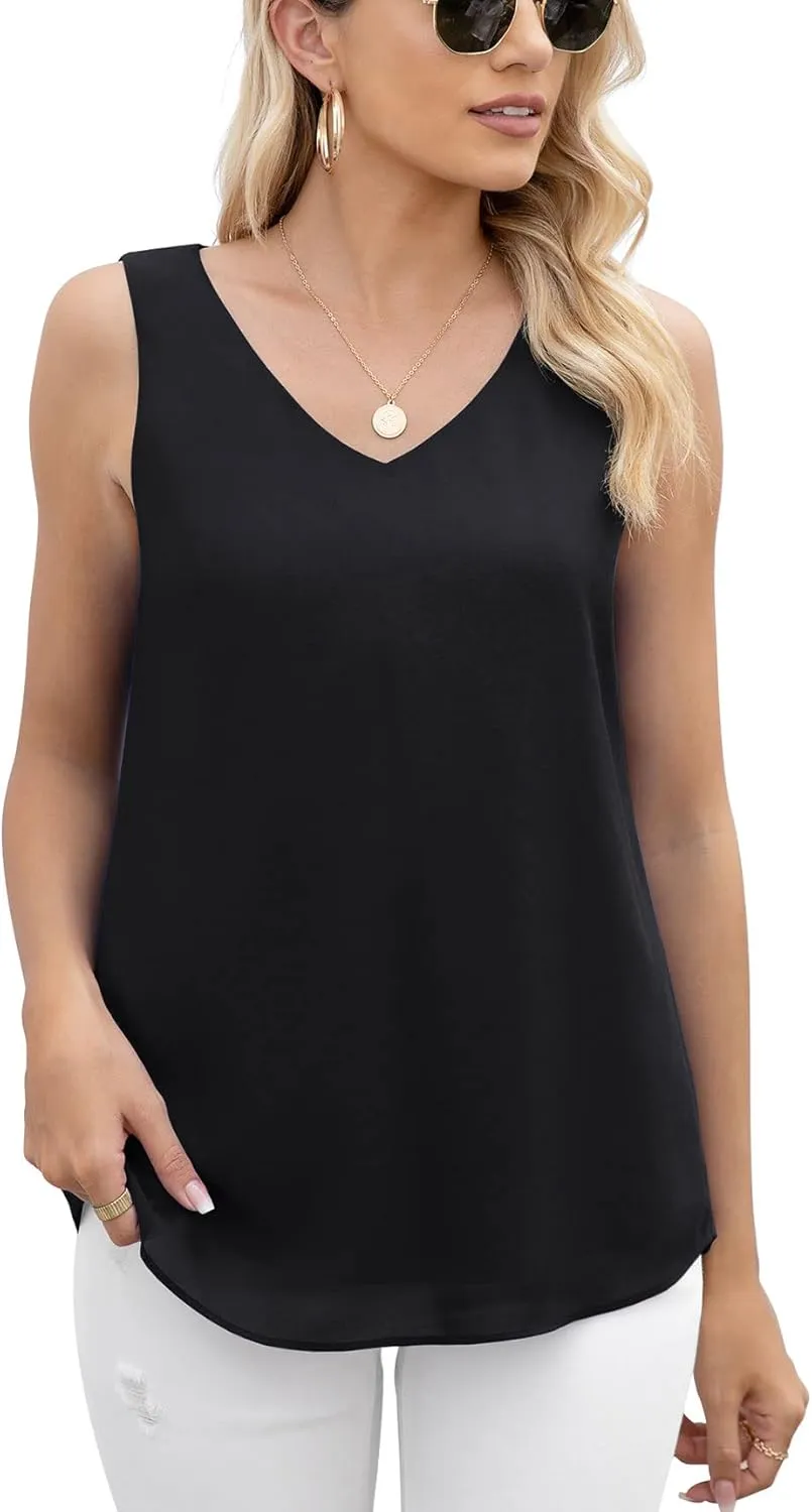 Jouica Women's Summer Sleeveless Chiffon Blouse Business Casual Tank Flowy Tops for Women
