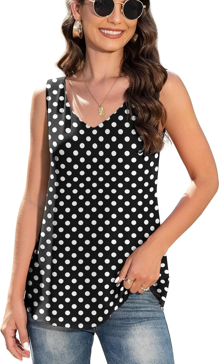 Jouica Women's Summer Sleeveless Chiffon Blouse Business Casual Tank Flowy Tops for Women