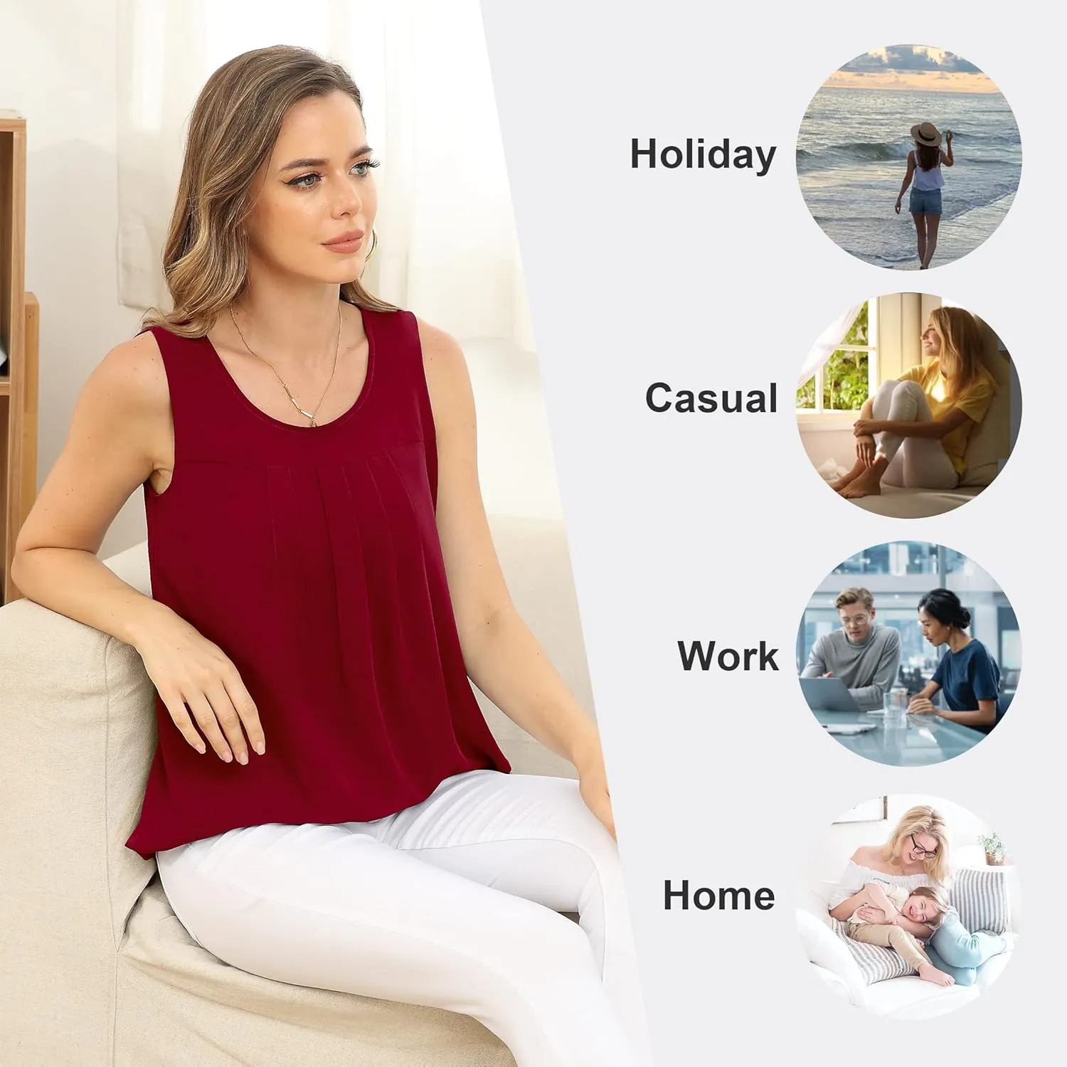JUEYUN Women's Summer Sleeveless Chiffon Tank Tops Blouses Casual Double Layers Flowy Tunic Shirts 2023