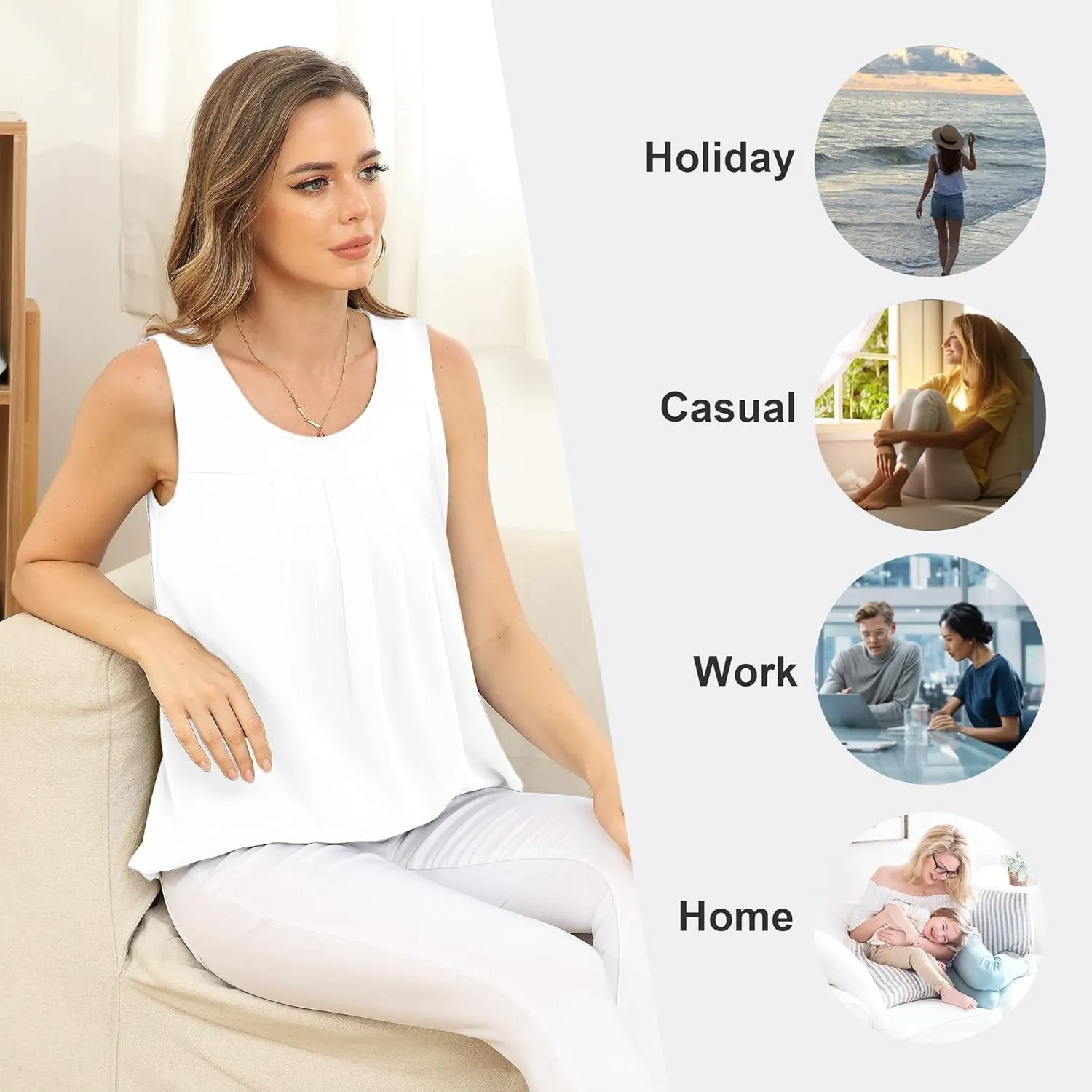 JUEYUN Women's Summer Sleeveless Chiffon Tank Tops Blouses Casual Double Layers Flowy Tunic Shirts 2023