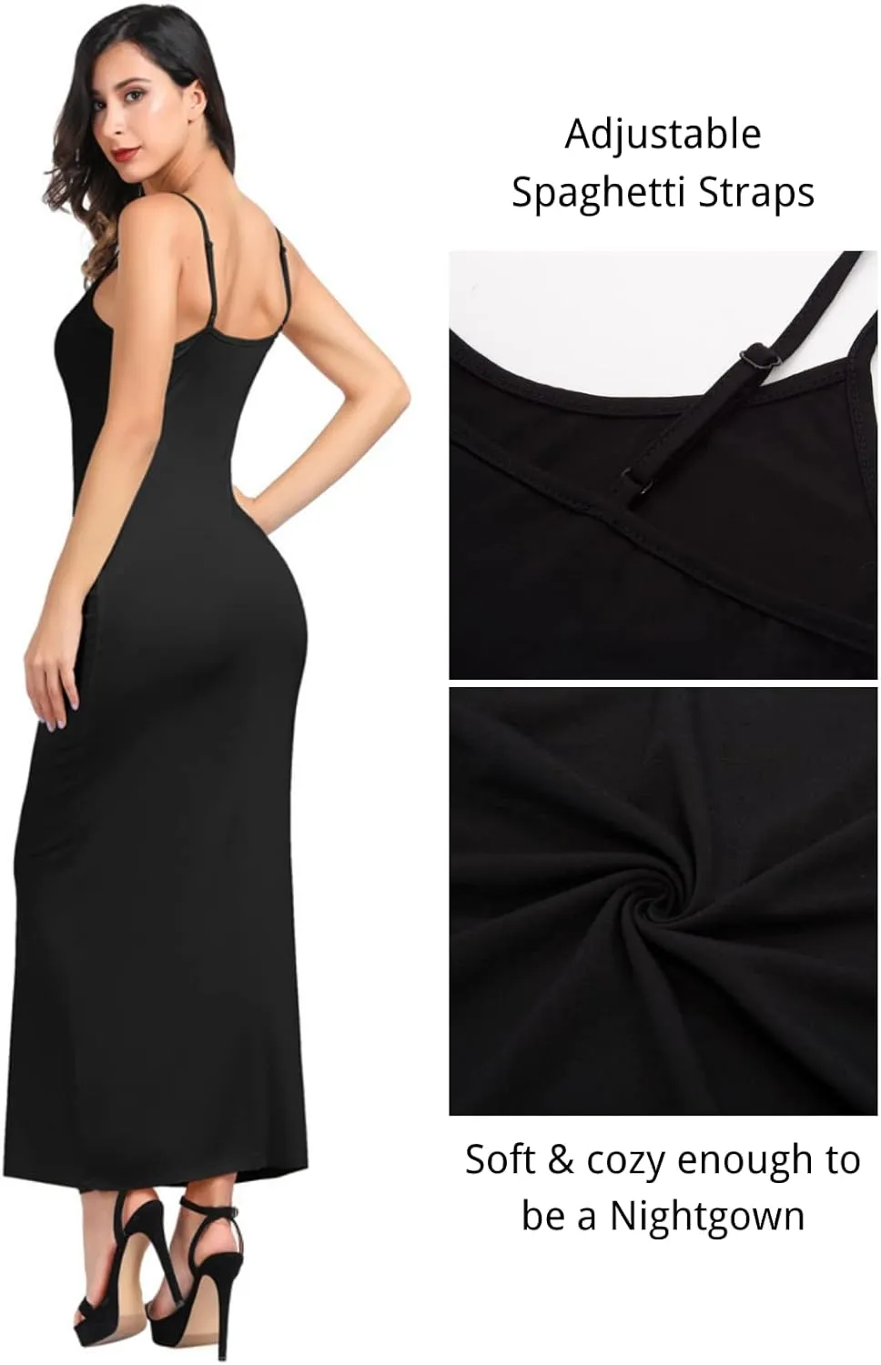 Kate Kasin Women Adjustable Spaghetti Strap Long Cami Full Slip Underdress