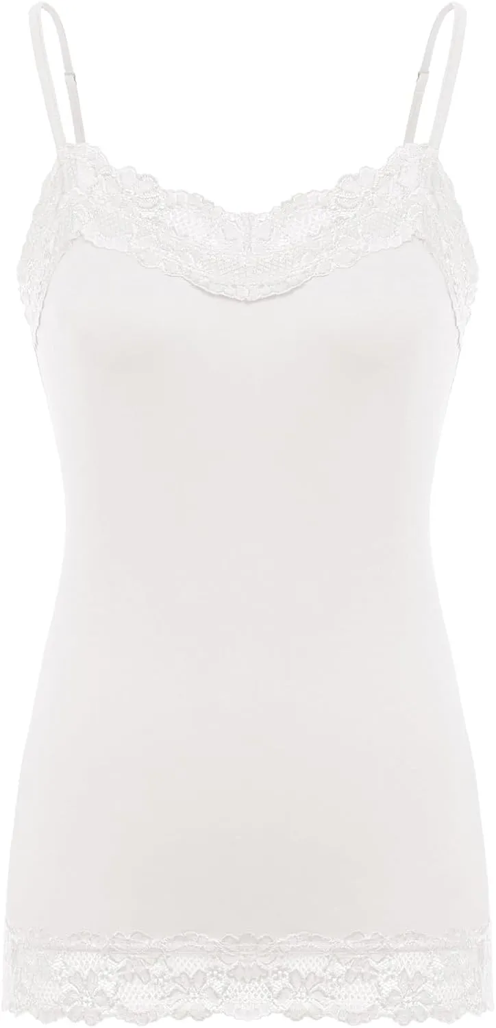 Kate Kasin Women's Adjustable Spaghetti Strap Lace Trim Cami Tunic Tank Top 3PACK