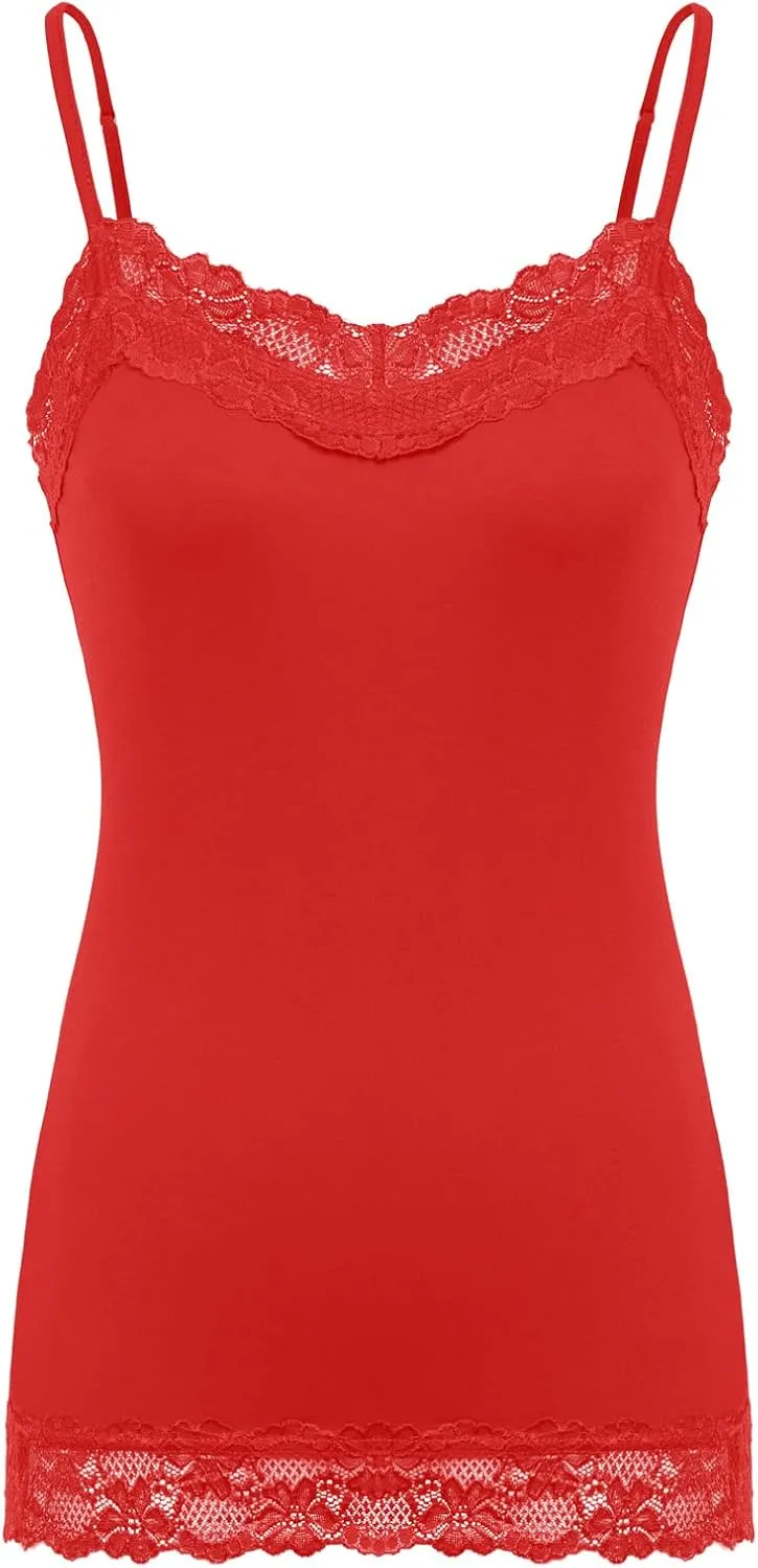 Kate Kasin Women's Adjustable Spaghetti Strap Lace Trim Cami Tunic Tank Top 3PACK
