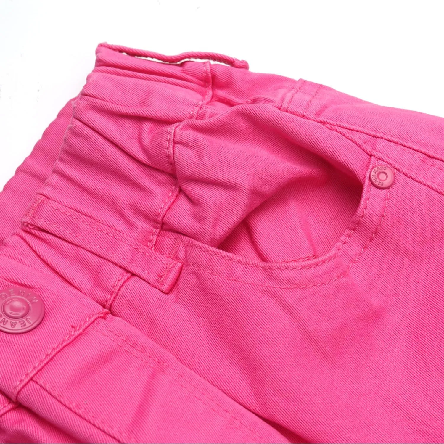 KIDSCOOL SPACE 8-Pocket Girls Wide-Leg Denim Pants, 5-14T Ribbed Elastic Waist with D-Ring Loops Cargo Jeans