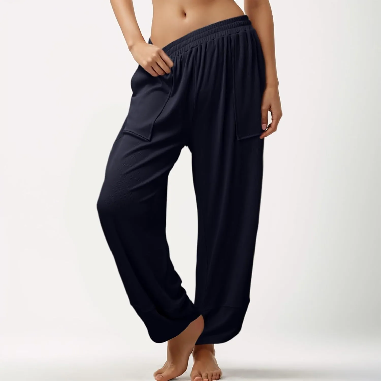 Kingspinner Wide Leg Pants Woman, Harem Pants Women with Pockets Flowy Baggy High Waisted Trendy Palazzo Pants Yoga Trousers