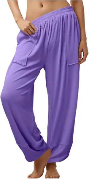Kingspinner Wide Leg Pants Woman, Harem Pants Women with Pockets Flowy Baggy High Waisted Trendy Palazzo Pants Yoga Trousers