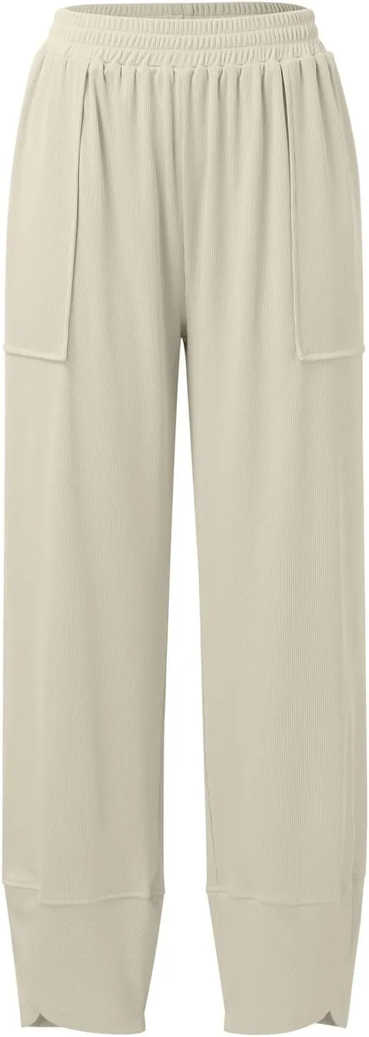 Kingspinner Wide Leg Pants Woman, Harem Pants Women with Pockets Flowy Baggy High Waisted Trendy Palazzo Pants Yoga Trousers