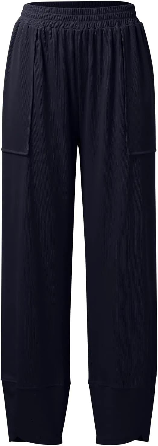 Kingspinner Wide Leg Pants Woman, Harem Pants Women with Pockets Flowy Baggy High Waisted Trendy Palazzo Pants Yoga Trousers