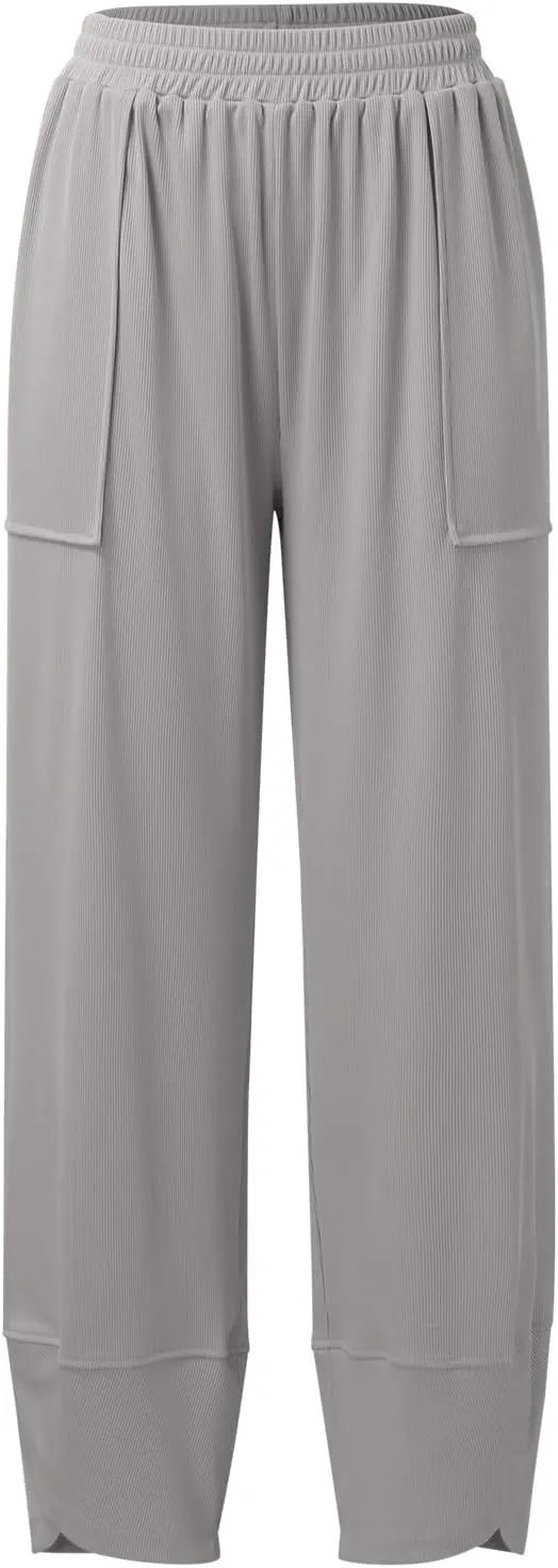 Kingspinner Wide Leg Pants Woman, Harem Pants Women with Pockets Flowy Baggy High Waisted Trendy Palazzo Pants Yoga Trousers