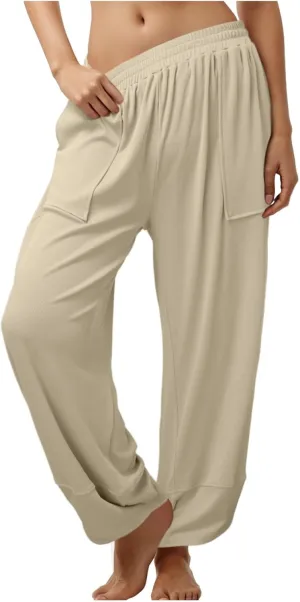 Kingspinner Wide Leg Pants Woman, Harem Pants Women with Pockets Flowy Baggy High Waisted Trendy Palazzo Pants Yoga Trousers
