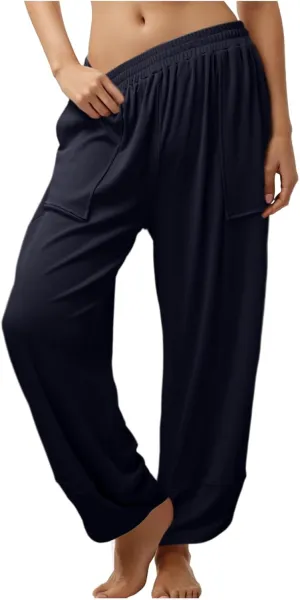 Kingspinner Wide Leg Pants Woman, Harem Pants Women with Pockets Flowy Baggy High Waisted Trendy Palazzo Pants Yoga Trousers