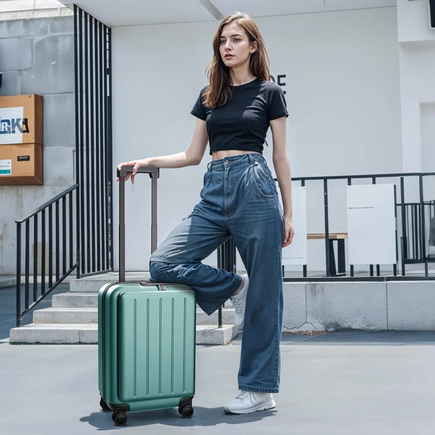 Krute Carry On Luggage 20 Inch Airline Approved Suitcases Lightweight Front Open Pocket TSA Lock Luggage Hard Shell Suitcase with Wheels