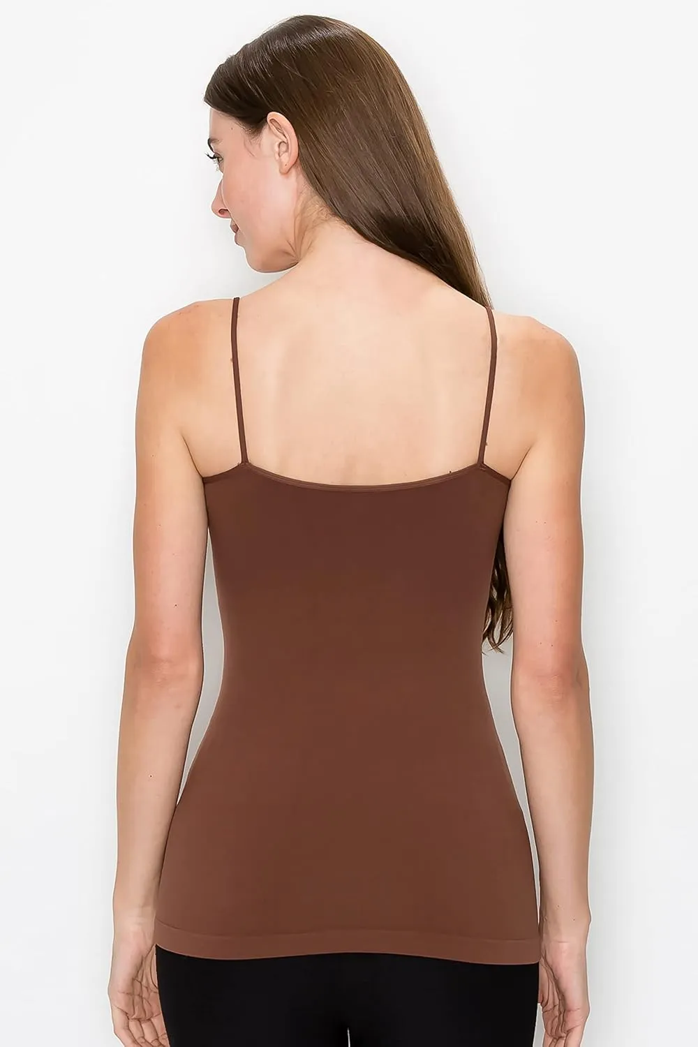 Kurve Women's Camisole Tank Top  Built-in Shelf Bra Spaghetti Strap Basic Solid Stretch Long Cami Layering