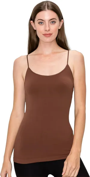 Kurve Women's Camisole Tank Top  Built-in Shelf Bra Spaghetti Strap Basic Solid Stretch Long Cami Layering