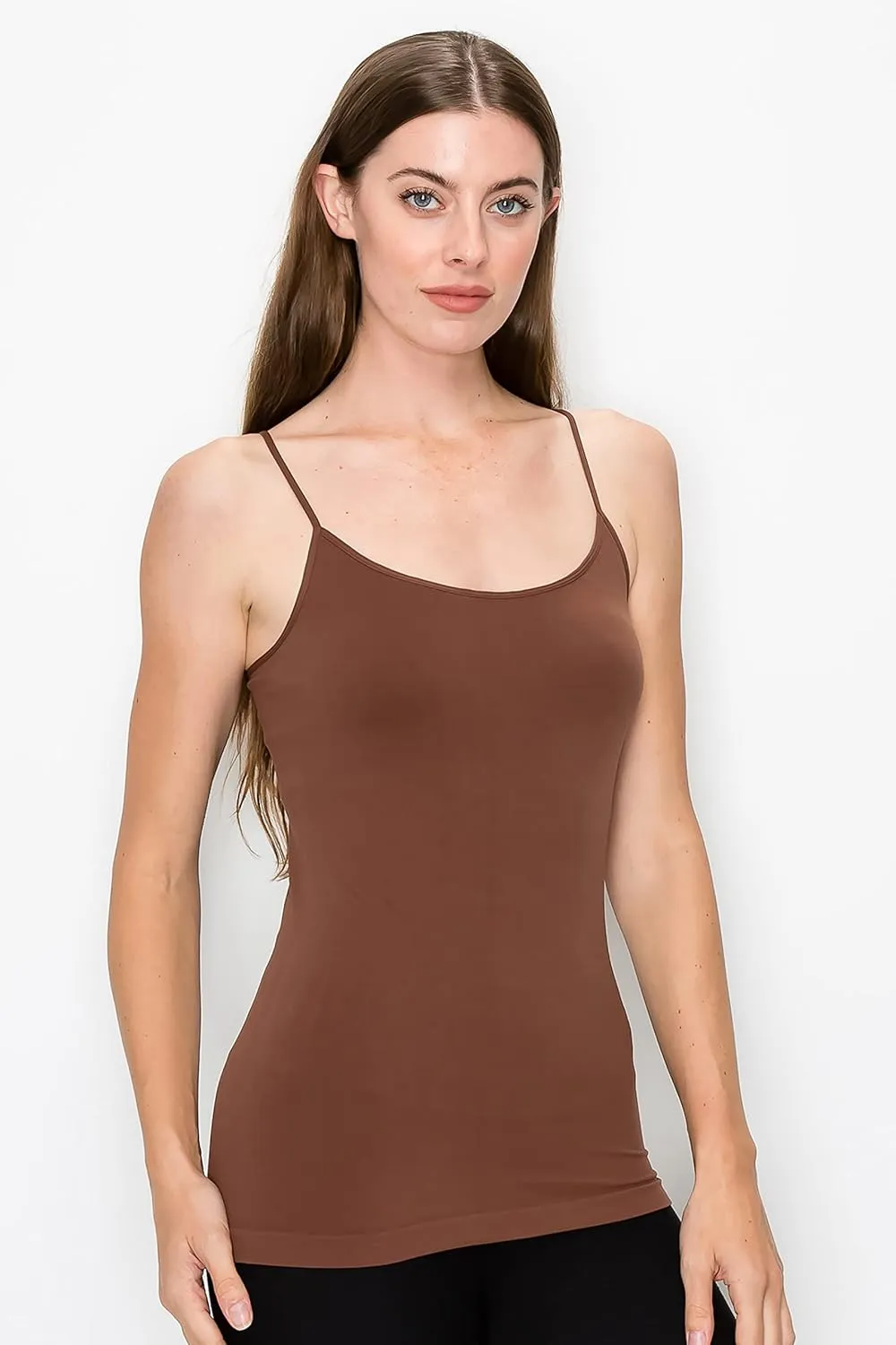 Kurve Women's Camisole Tank Top  Built-in Shelf Bra Spaghetti Strap Basic Solid Stretch Long Cami Layering