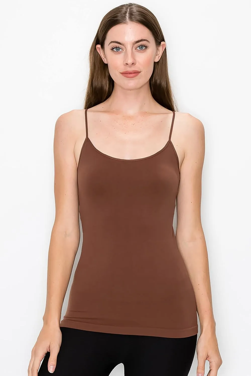 Kurve Women's Camisole Tank Top  Built-in Shelf Bra Spaghetti Strap Basic Solid Stretch Long Cami Layering