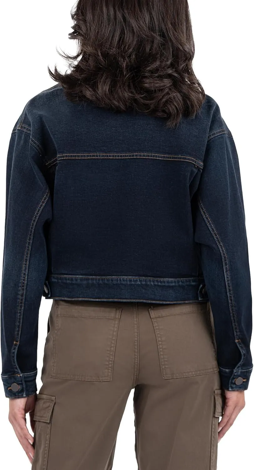 KUT from the Kloth Women's Miller Crop Jacket Drop Shoulder-Pleat Front Pockets