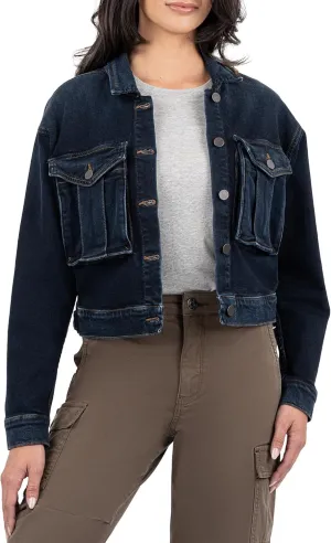 KUT from the Kloth Women's Miller Crop Jacket Drop Shoulder-Pleat Front Pockets