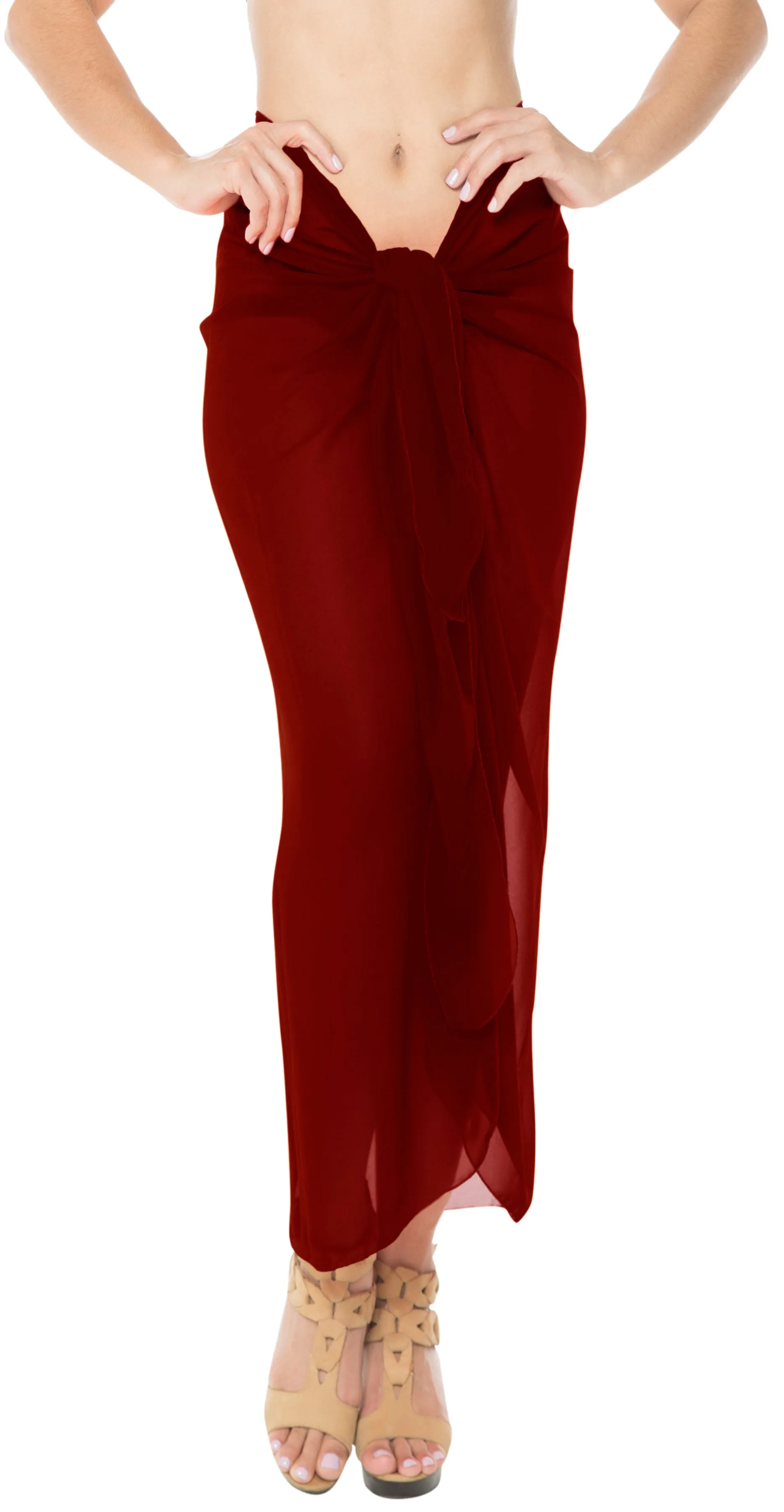 LA LEELA Sheer Chiffon Swimsuit Cover Up Long Sarong Solid 78"X39" Maroon_1658 Maroon_B225
