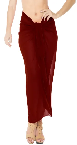 LA LEELA Sheer Chiffon Swimsuit Cover Up Long Sarong Solid 78"X39" Maroon_1658 Maroon_B225