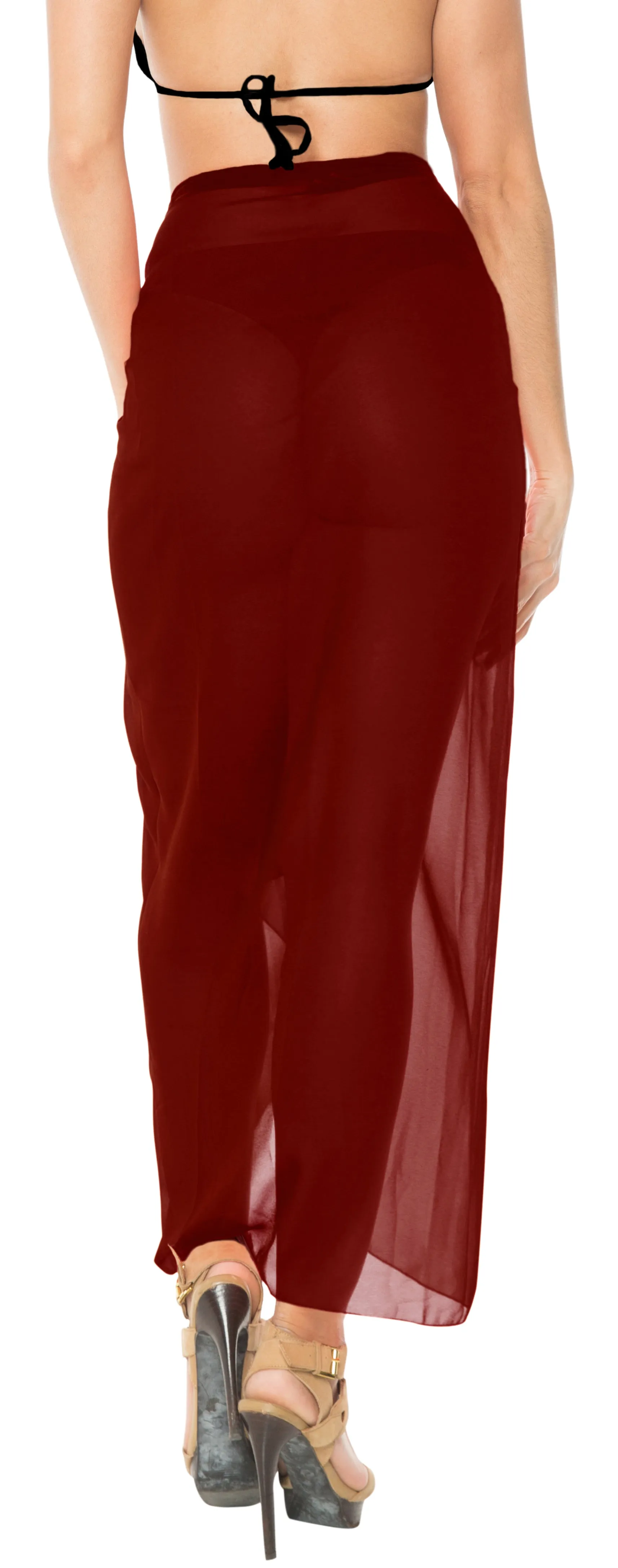 LA LEELA Sheer Chiffon Swimsuit Cover Up Long Sarong Solid 78"X39" Maroon_1658 Maroon_B225