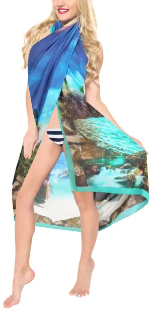 LA LEELA Sheer Chiffon Swimsuit Cover Up  Sarong Digital 78"X39" Royal Blue_1343 Blue_N369