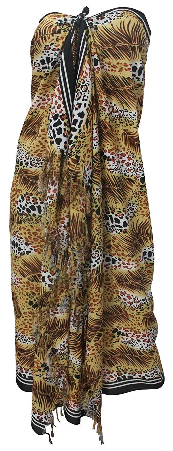LA LEELA Soft Light Swimwear Pareo Long Suit Sarong Printed 72"X42" Brown_6167