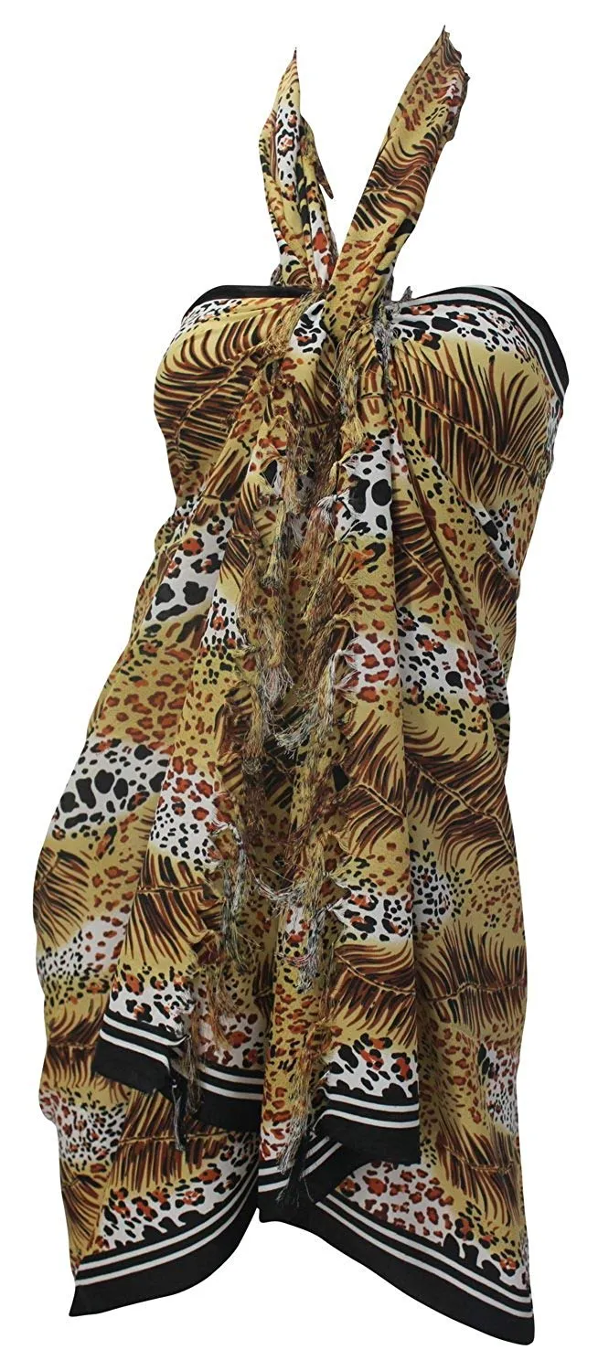 LA LEELA Soft Light Swimwear Pareo Long Suit Sarong Printed 72"X42" Brown_6167
