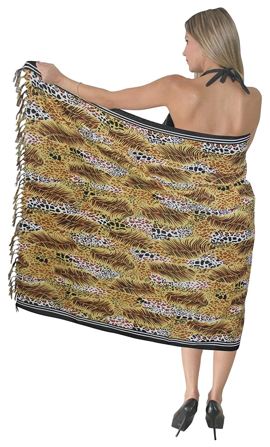 LA LEELA Soft Light Swimwear Pareo Long Suit Sarong Printed 72"X42" Brown_6167