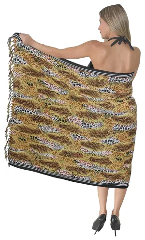 LA LEELA Soft Light Swimwear Pareo Long Suit Sarong Printed 72"X42" Brown_6167