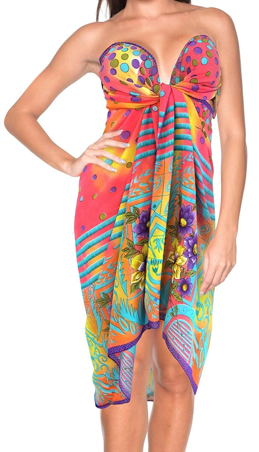 LA LEELA Women Beachwear Bikini Cover up Wrap Dress Swimwear Sarong 9 ONE Size