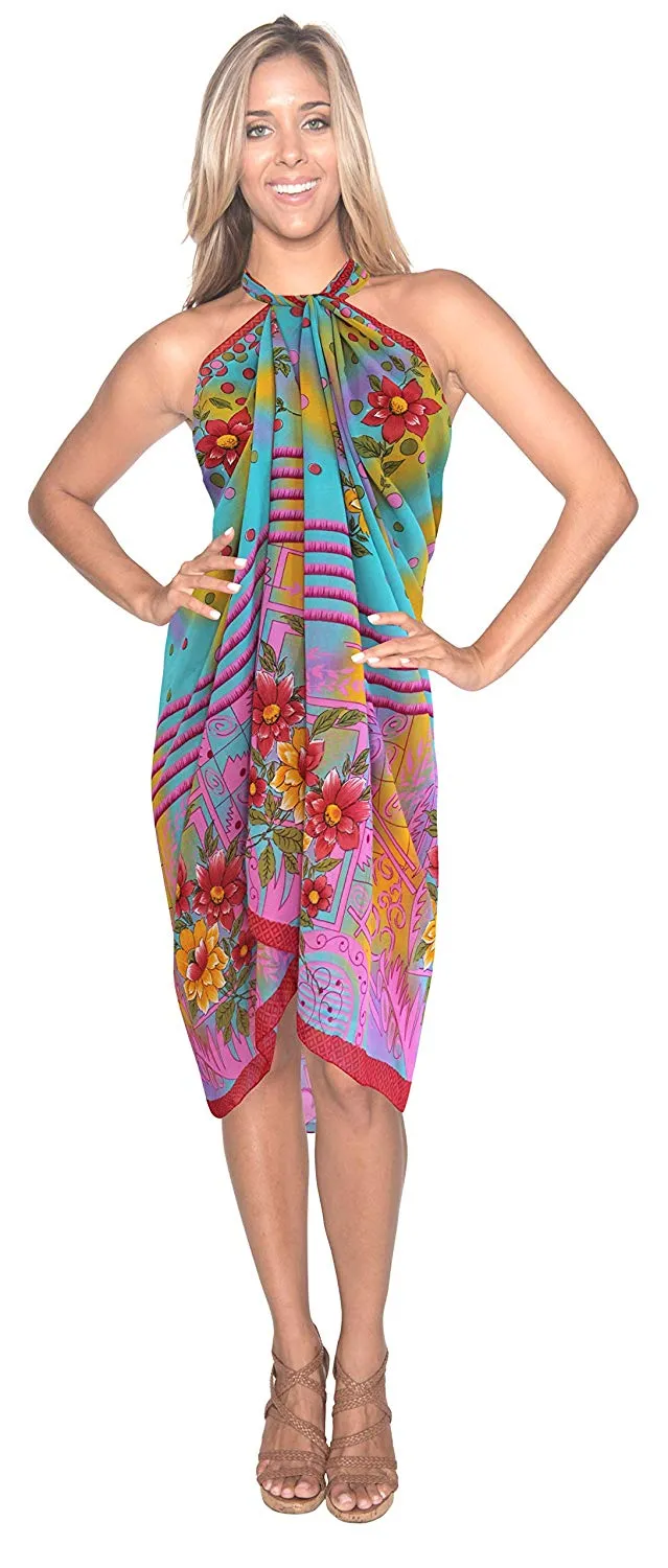 LA LEELA Women Beachwear Bikini Cover up Wrap Dress Swimwear Sarong 9 ONE Size