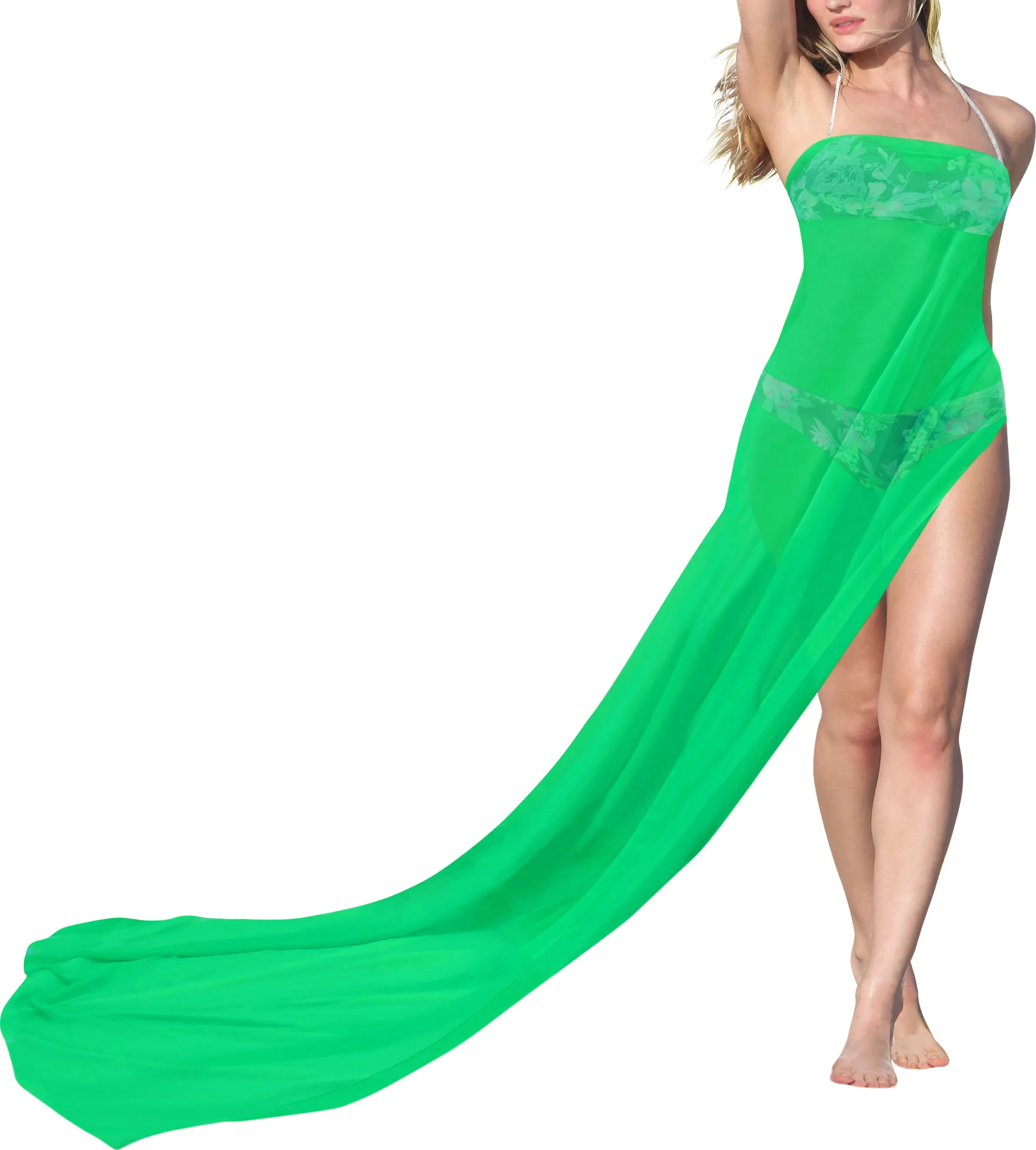 La Leela Women's Bikini Beach Wrap Hawaiian Sarong Swimming Suit Bathing Pareo Beachwear Dress Cover up Long 68"x42" Green 125168