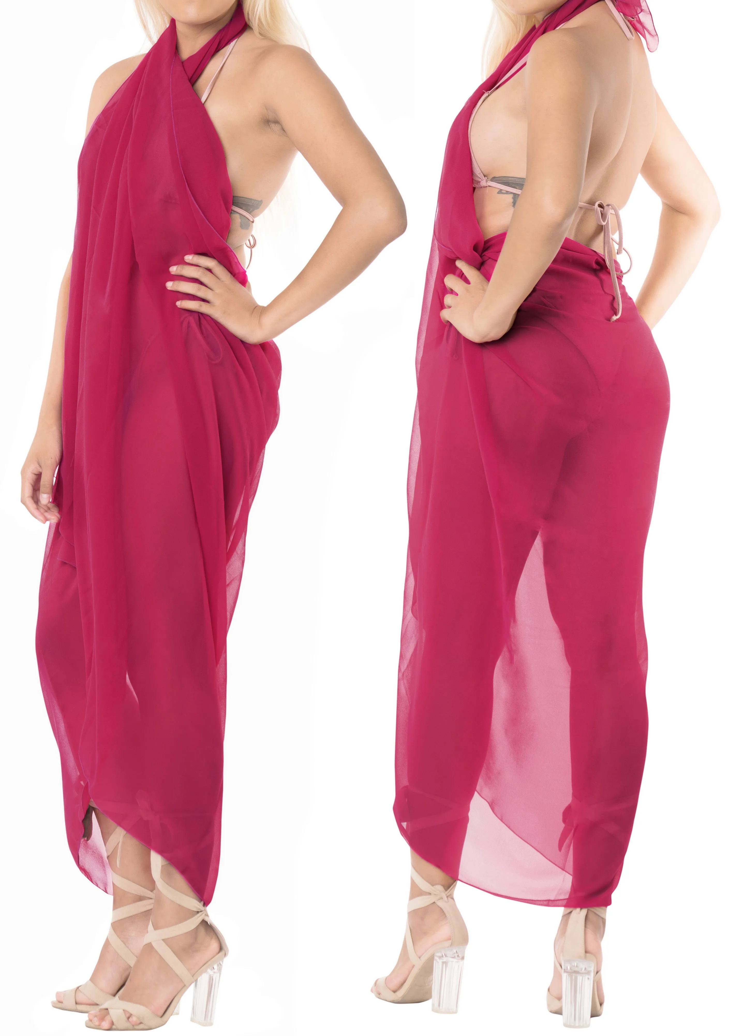 La Leela Women's Bikini Beach Wrap Hawaiian Sarong Swimming Suit Bathing Pareo Beachwear Valentines Day Dress Cover up Long 78"x42" Pink 118004