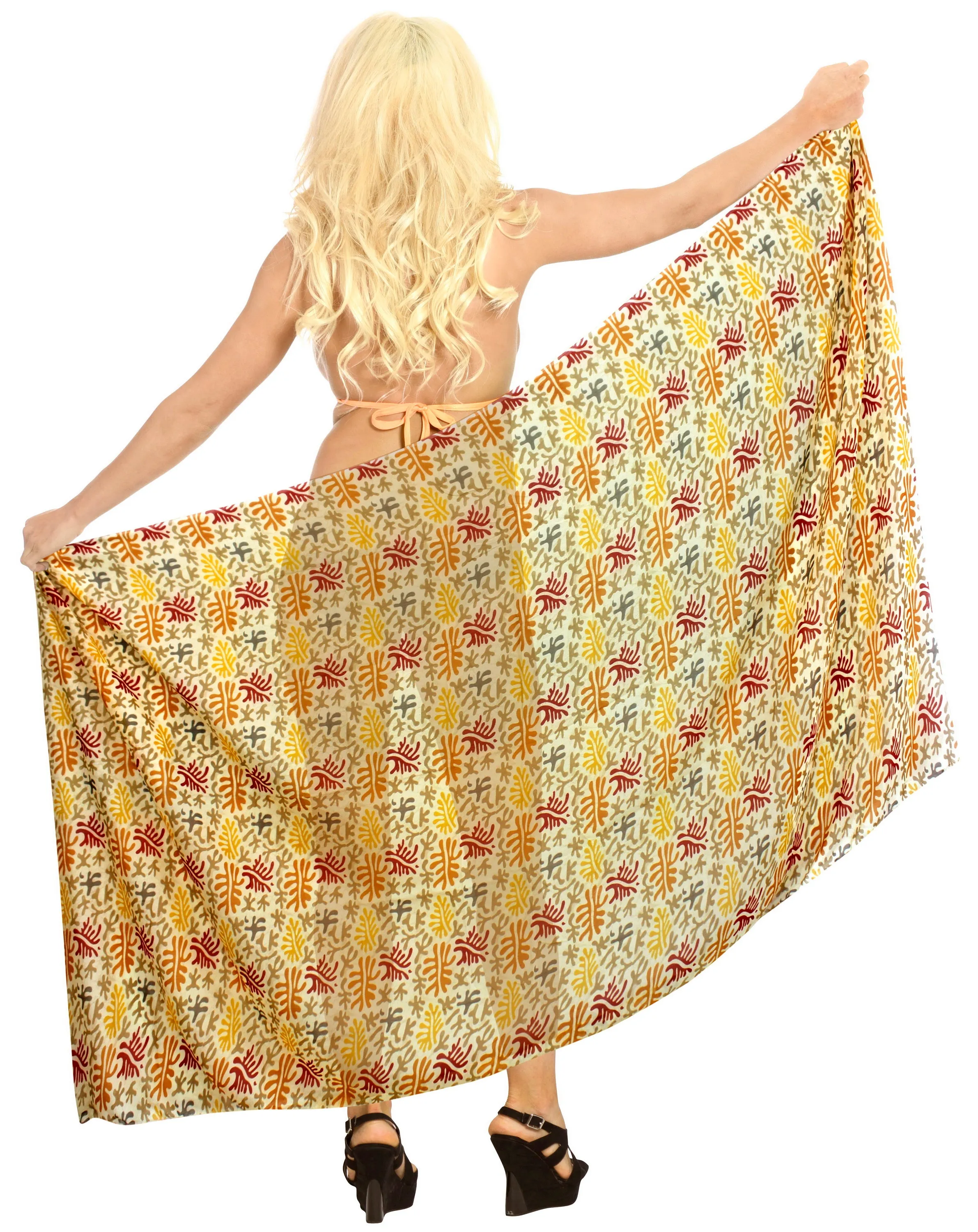 La Leela Women's Hawaiian Bikini Beach Wrap Sheer Sarong Swimming Bathing suit Beachwear Swim Dress Pareo Cover up Long 78"X42"  Beige 137780
