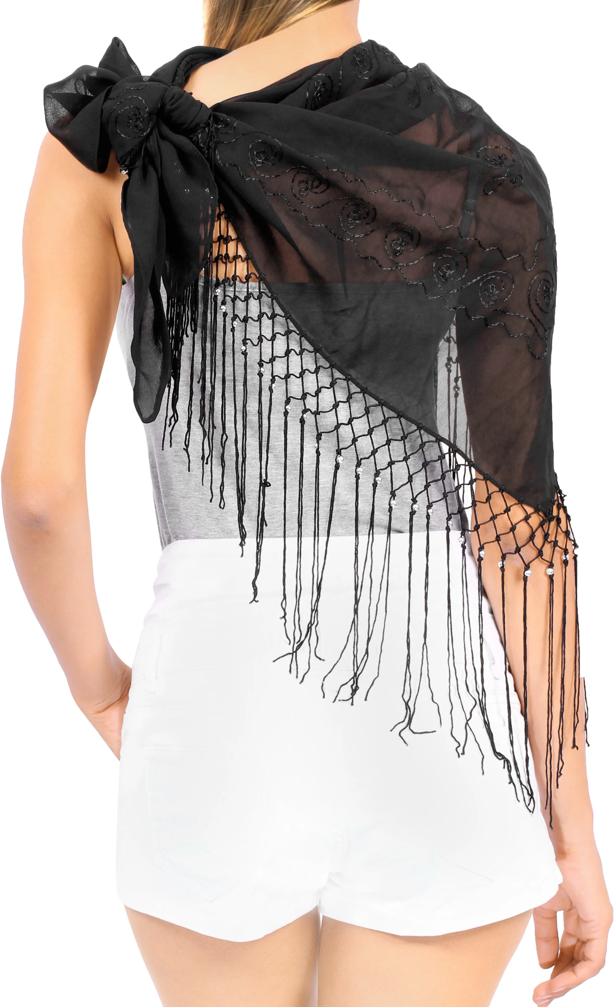 La Leela Women's Hawaiian Bikini Beach Wrap Sheer Sarong Swimming Bathing suit Beachwear Swim Dress Pareo Cover up Long 78"X42"  Black 912112