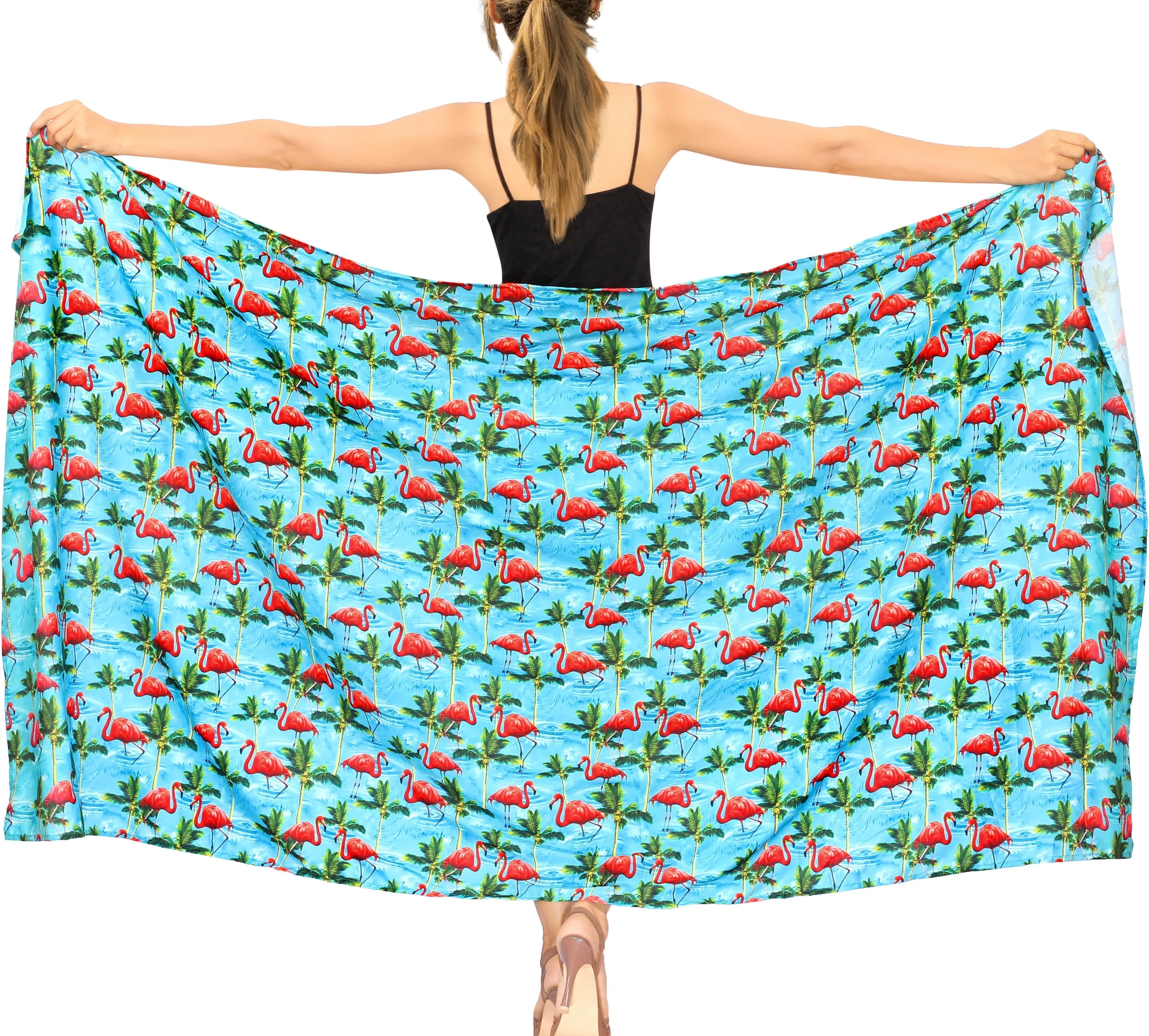 La Leela Women's Hawaiian Bikini Beach Wrap Sheer Sarong Swimming Bathing suit Beachwear Swim Dress Pareo Cover up Long 78"X42"  Blue 913595