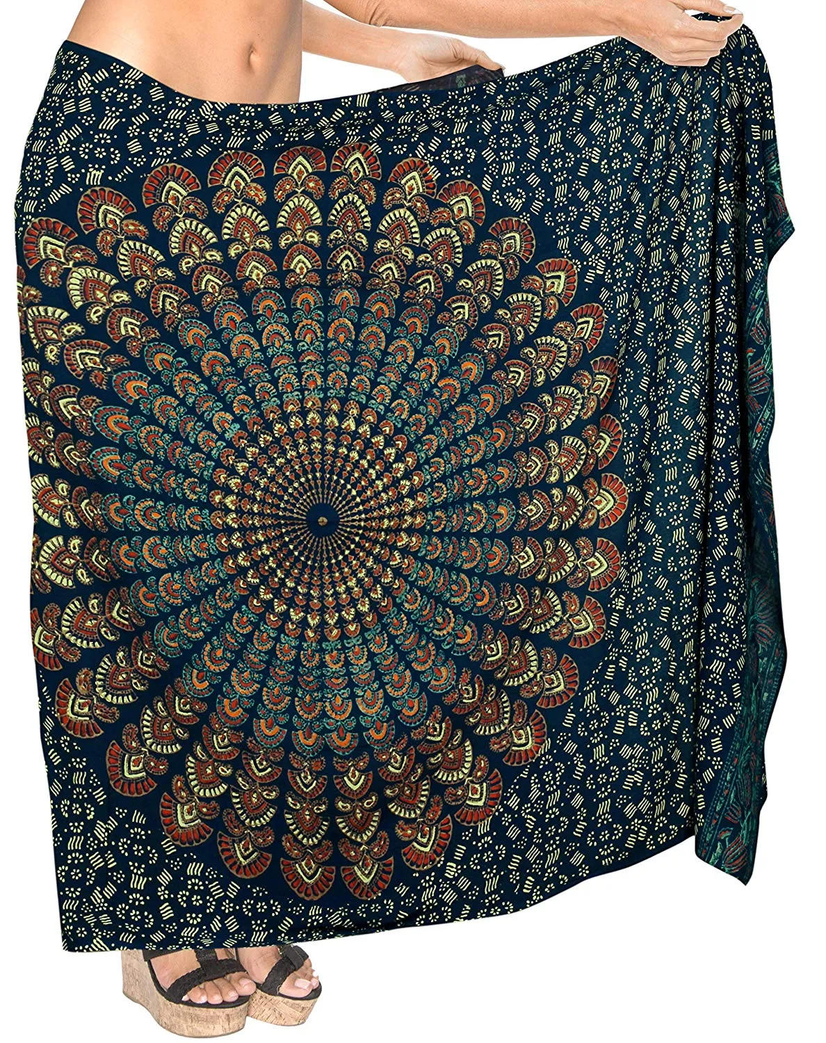 LA LEELA Womens Sarong Beach Swimsuit Bikini Cover up Wrap Pareo Peacock