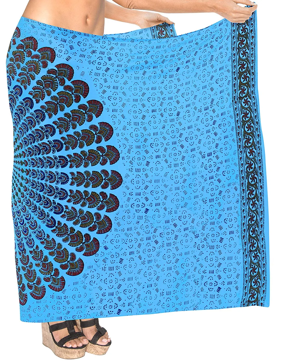 LA LEELA Womens Sarong Beach Swimsuit Bikini Cover up Wrap Pareo Peacock