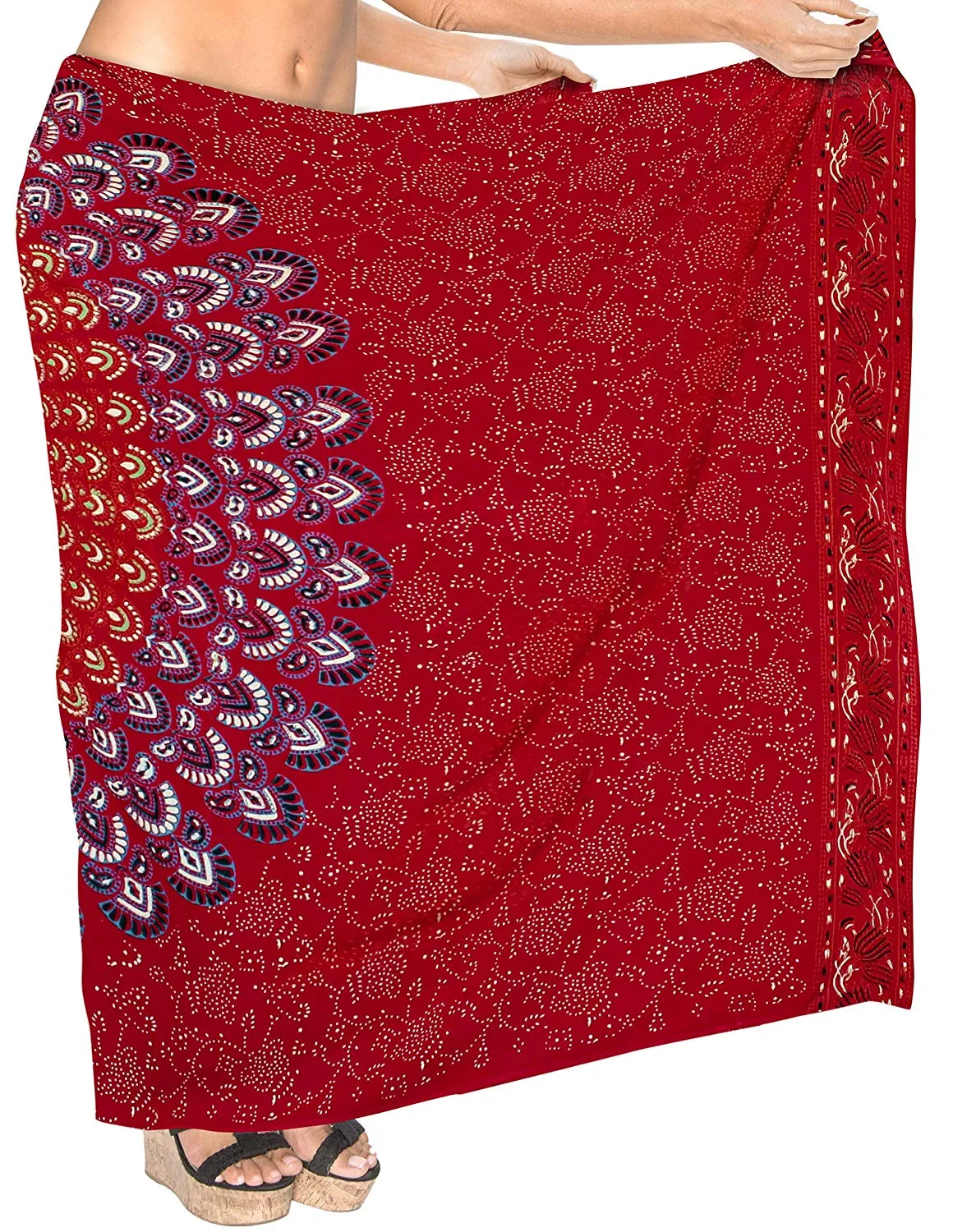 LA LEELA Womens Sarong Beach Swimsuit Bikini Cover up Wrap Pareo Peacock
