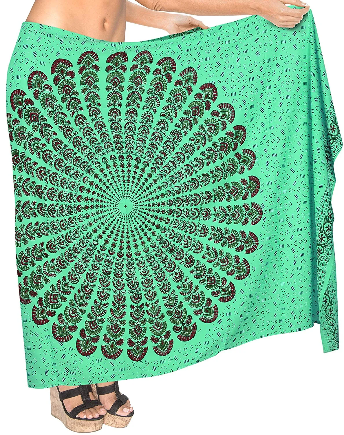 LA LEELA Womens Sarong Beach Swimsuit Bikini Cover up Wrap Pareo Peacock